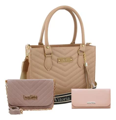 Kit Bolsa Feminina Grande E Media Carteira Cor Nude Mercadolivre