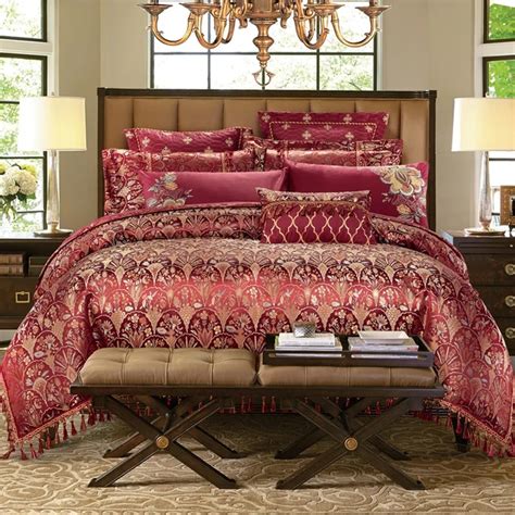 46pcs Burgundy Color Luxury Elegant Quality Palace Bedding Set Satin