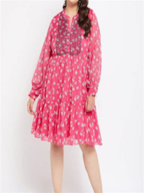 Buy Antheaa Curve Floral Print Puff Sleeve Chiffon Fit And Flare Dress