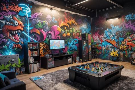 Premium Photo Graffitistyle Game Art Wall Gamers Paradise