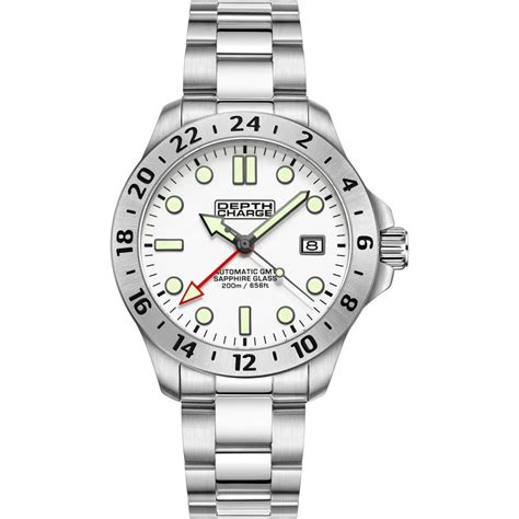 Depth Charge Charge Stainless Steel White Dial Dive Watch Silver And White Watchshop