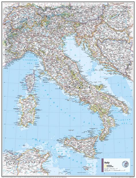 Italy Atlas of the World, 11th Edition, National Geographic Wall Map