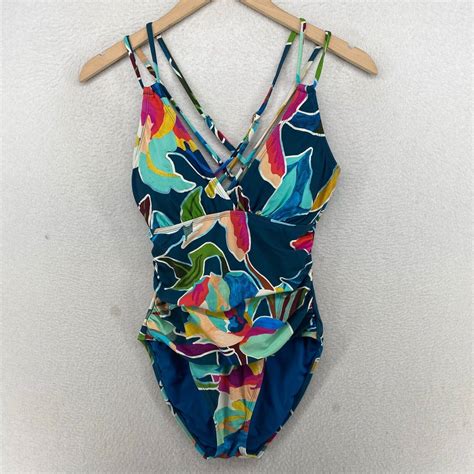 Vintage La Blanca One Piece Swimsuit 6 Floral Ruched Underwire Bathing Suit Blue Grailed