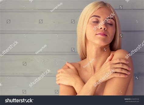 Portrait Beautiful Nude Blonde Girl Covering Stock Photo Shutterstock
