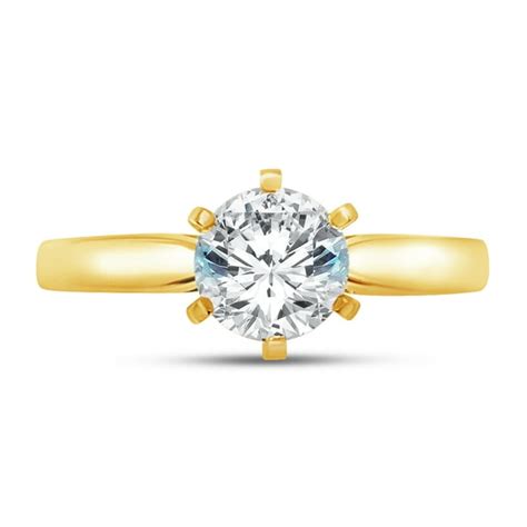 Aa Jewels Solid 14k Yellow Gold Round Cut Six Prong Solitaire Wedding