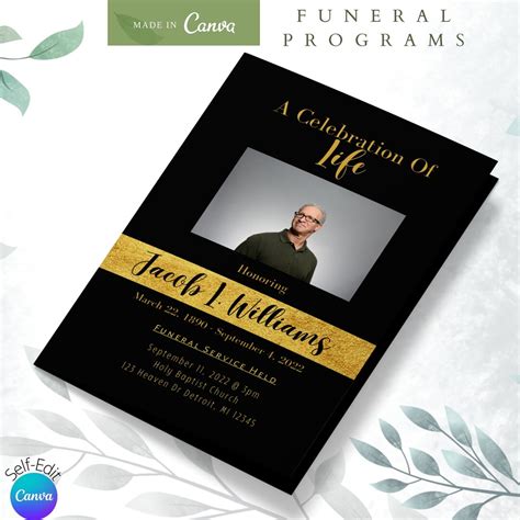 Page Black And Gold Funeral Program Celebration Of Life Etsy