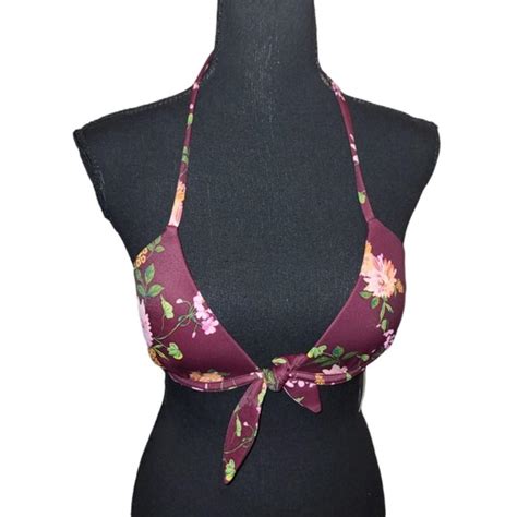 Shade Shore Floral Bikini Top Maroon Sz B Nwt Depop