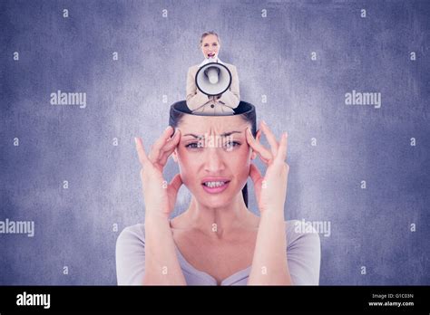 Composite Image Of Blonde Businesswoman Shouting In Megaphone Stock