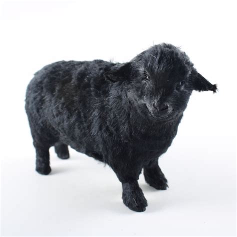 Black Sheep Fur Figurine Soft Animal Statue Unique T Etsy