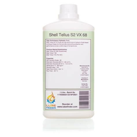 1L Shell Tellus S2 VX 68 (Tellus V68/T68/T33) ISO VG 68 Hydraulic Fluid ...