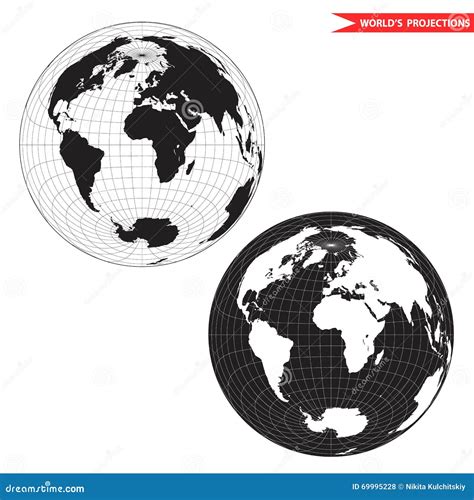 Black And White Lambert Azimuthal Projection Stock Vector