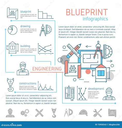 Blueprint And Engineering Linear Infographics Cartoon Vector ...