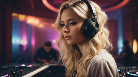 Premium Photo Beautiful Blonde Dj Girl On Decks The Party