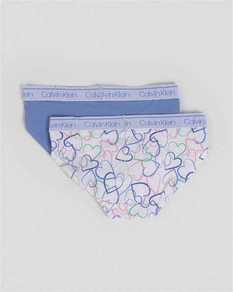 Shop Calvin Klein Girls Cotton Stretch Bikini Brief Pack In Hearts Easy Going Blue Fast