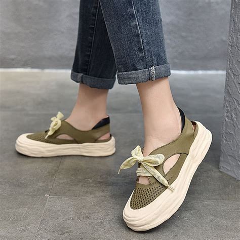Leather Original Sole Perforated Sneakers for Women Low-top with Bow in ...