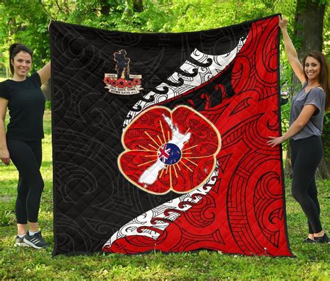 Aio Pride Anzac New Zealand Premium Quilt Lest We Forget Poppy Map