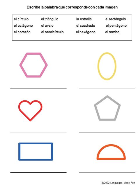 Las Formas Shapes In Spanish Worksheets Library
