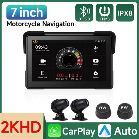 7-дюймовый мотоциклетный GPS-навигатор 2K HD-рекордер, мультимедийный ...