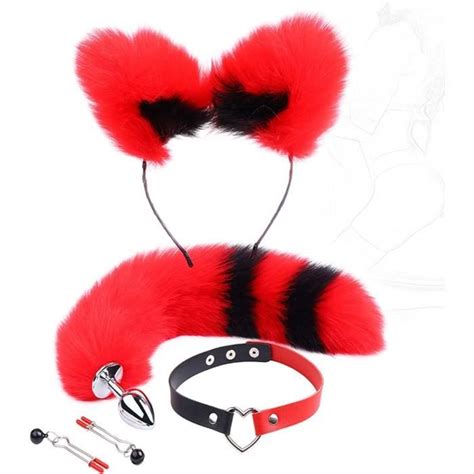 Plug Anal Avec Oreilles De Chat Moelleuses Mignonnes Bandeau Queue De Renard En Acier Inoxydable