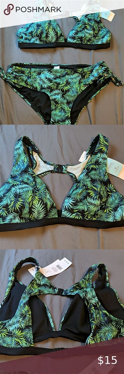 Black And Green Tropical Leaf Bikini Bikinis Leaves Bikini Hipster Bikini