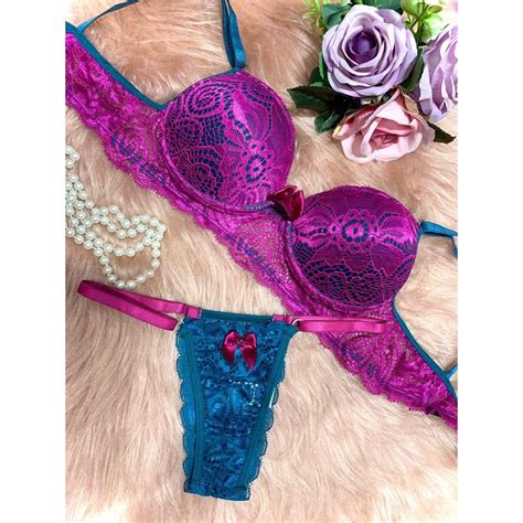 Lingerie de renda sobreposição Conjunto Amanda Shopee Brasil