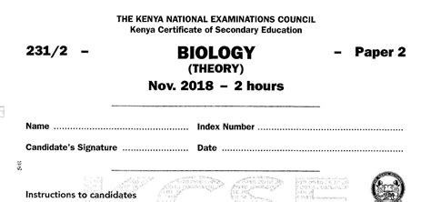 Kcse Biology Paper 2 2018 With Marking Scheme Answers