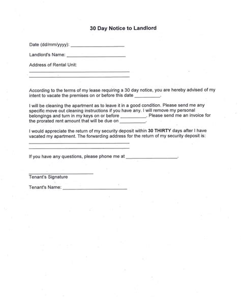 Tenant 30 Day Notice To Landlord Template - Modern Resume Template Word