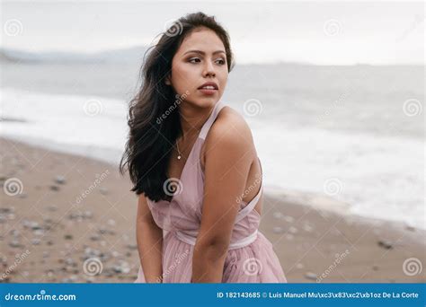 Latin Girl Posing On The Beach Stock Image Image Of Model Brunette 182143685