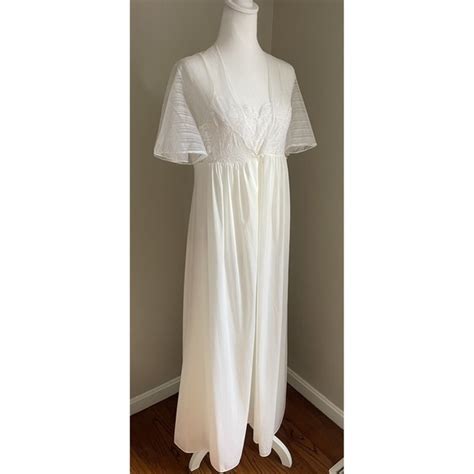 Intimates Sleepwear Vintage Val Mode Ml Lace Ivory Maxi Peignoir Nightgown Lingerie Robe Pc