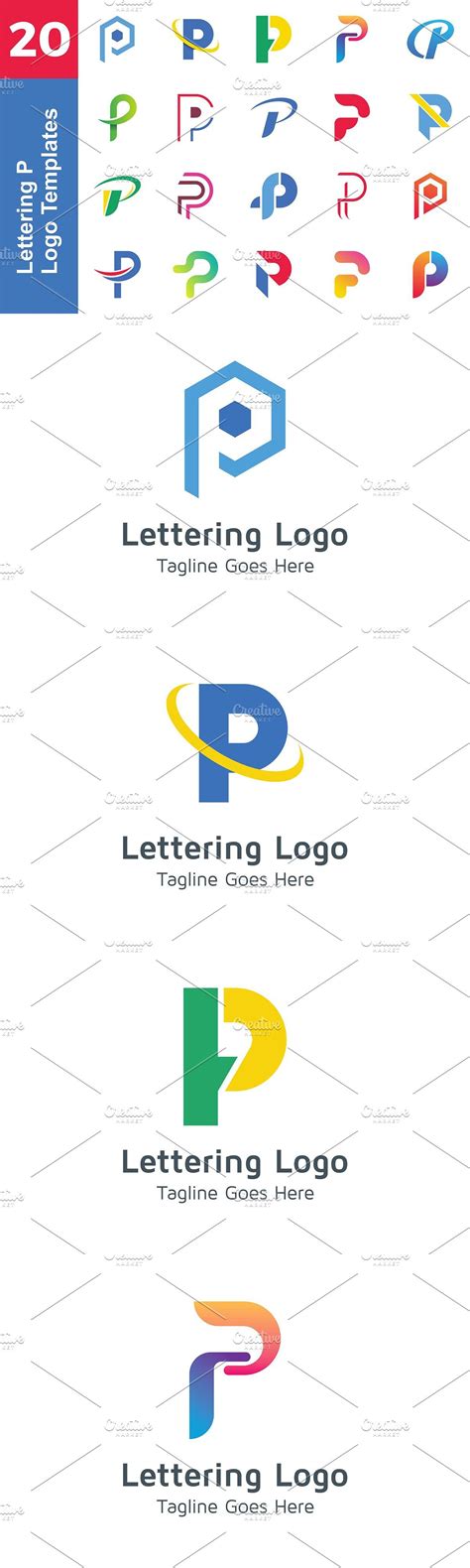 logo lettering p template bundle