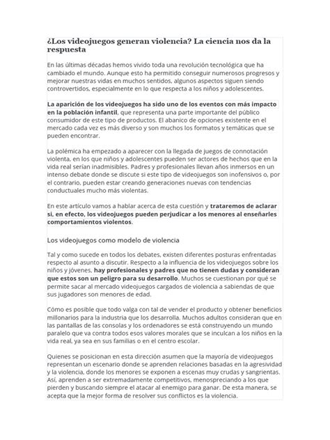Los Videojuegos Generan Violencia Pdf Comportamiento Videojuegos