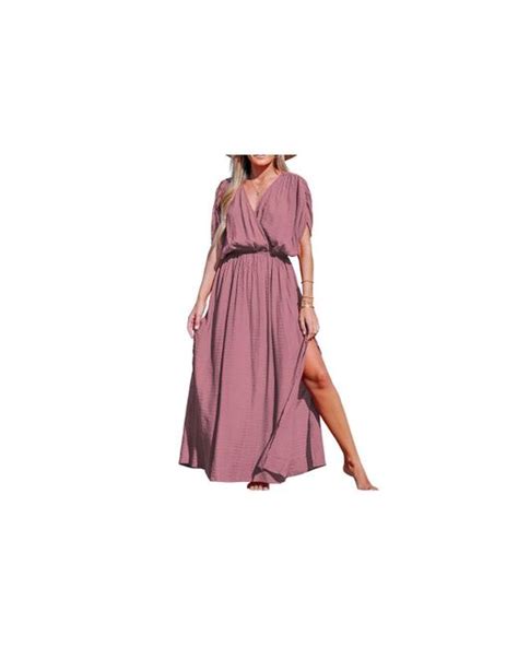 Cupshe Allyssa Surplice Ruched Maxi Cover Up Dress In Pink Lyst