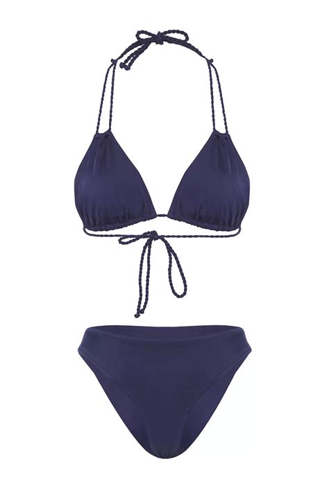 Buy Trendyol Navy Blue Triangle Regular Bikini Set Online Zalora Philippines
