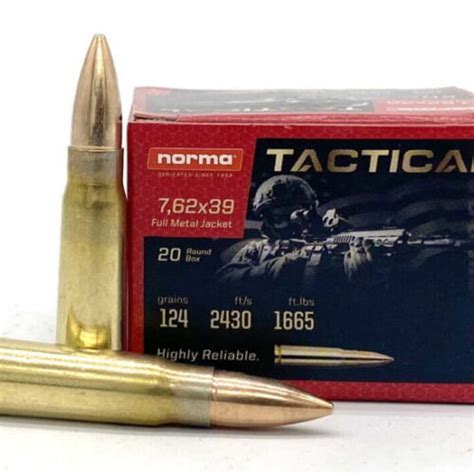 Norma Tactical 7 62x39mm 124gr FMJ Brass Cased Centerfire Rifle