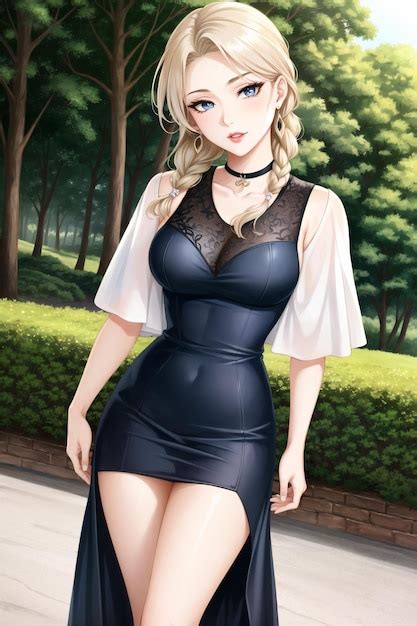 Premium AI Image Blonde Woman With Choker Wearing Dress Outdoors