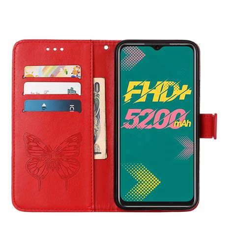 For Infinix Hot Embossed Butterfly Leather Phone Case Red