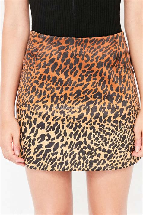 Latest Model Skirt Sex Sexy Denim Leopard Print A Line Pleated Strech Mini Skirt For Women 2017