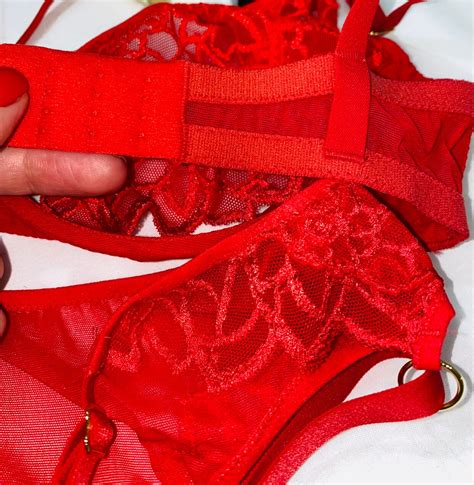 Sexy Red Lace Lingerie Set Open Crotch Lingerie Sheer Open Lingerie Harness Open Cupless