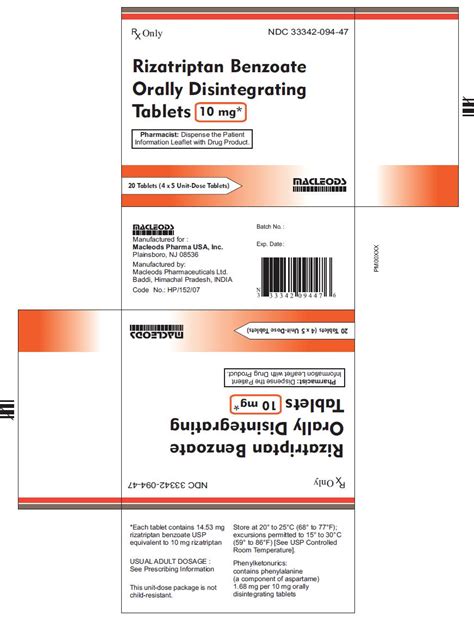 Rizatriptan Orally Disintegrating Tablets Fda Prescribing Information Side Effects And Uses