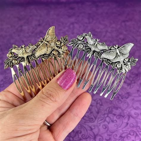 Medieval Luna Moth And Roses Hair Comb Hair Pin Celtic Elven Elf Fairy Cosplay Witch Norse Gothic