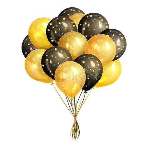 Bunch Of Realistic Black And Gold Helium Balloons Stock Vector