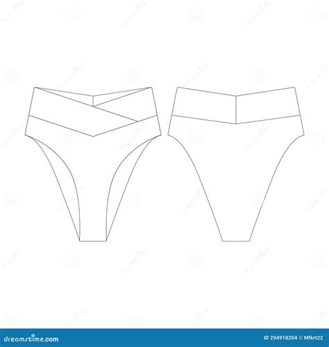 Template Crossover High Cut Bikini Bottom Vector Flat Design Outline Clothing Collection Stock