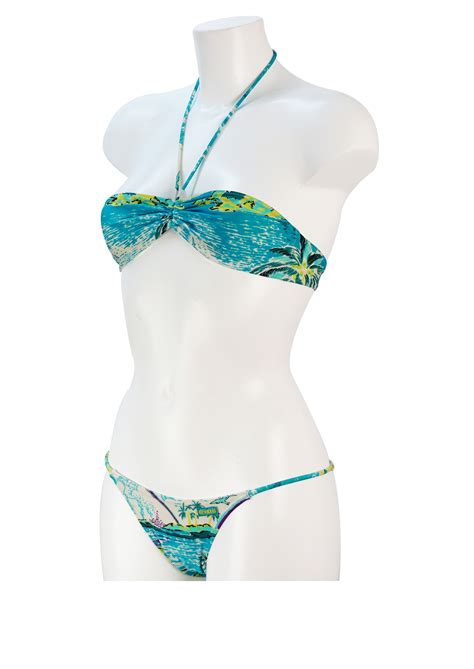 Brazilian Style Bikini With Blue Yellow White Hawaiian Pattern Xs
