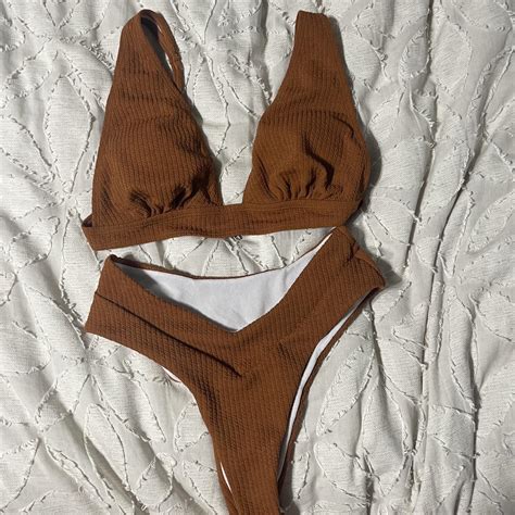 Brown Bikini Set Never Warn Too Big It Says Small Depop