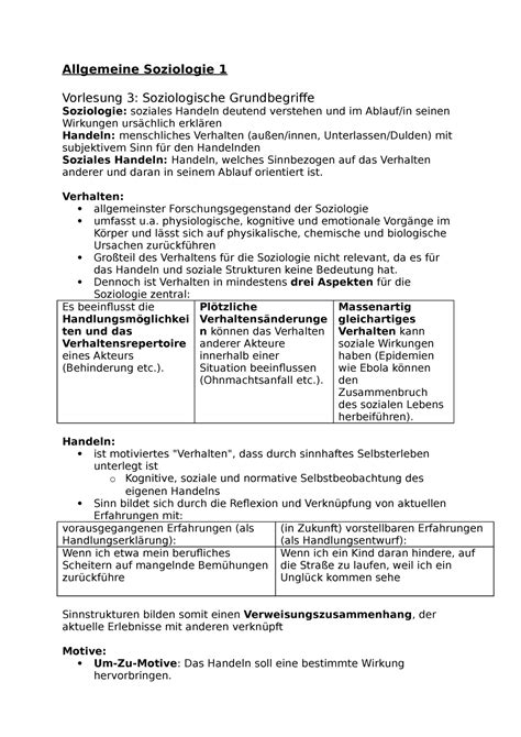 Allg Soz Zusammenfassung Allgemeine Soziologie 1 Vorlesung 3