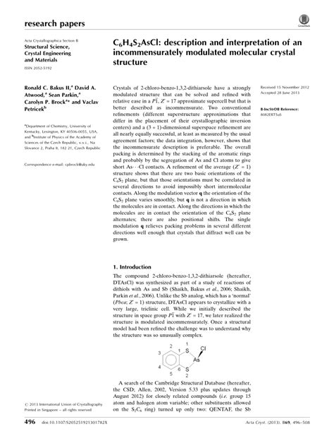 PDF C6H4S2AsCl Description And Interpretation Of An Incommensurately