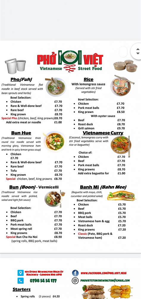 Menu At Pho Viet 101 Restaurant London