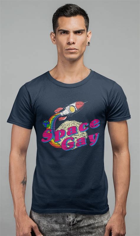 Space Gay Organic Cotton Mens Gay T Shirt Funny Lgbt Pride Etsy