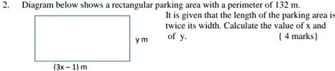 Solved 2 Diagram Below Shows A Rectangular Parking Area With A