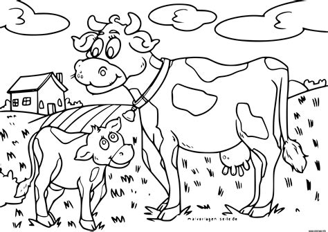 Coloriage Vache Veau Sur Une Ferme Dessin Vache à imprimer